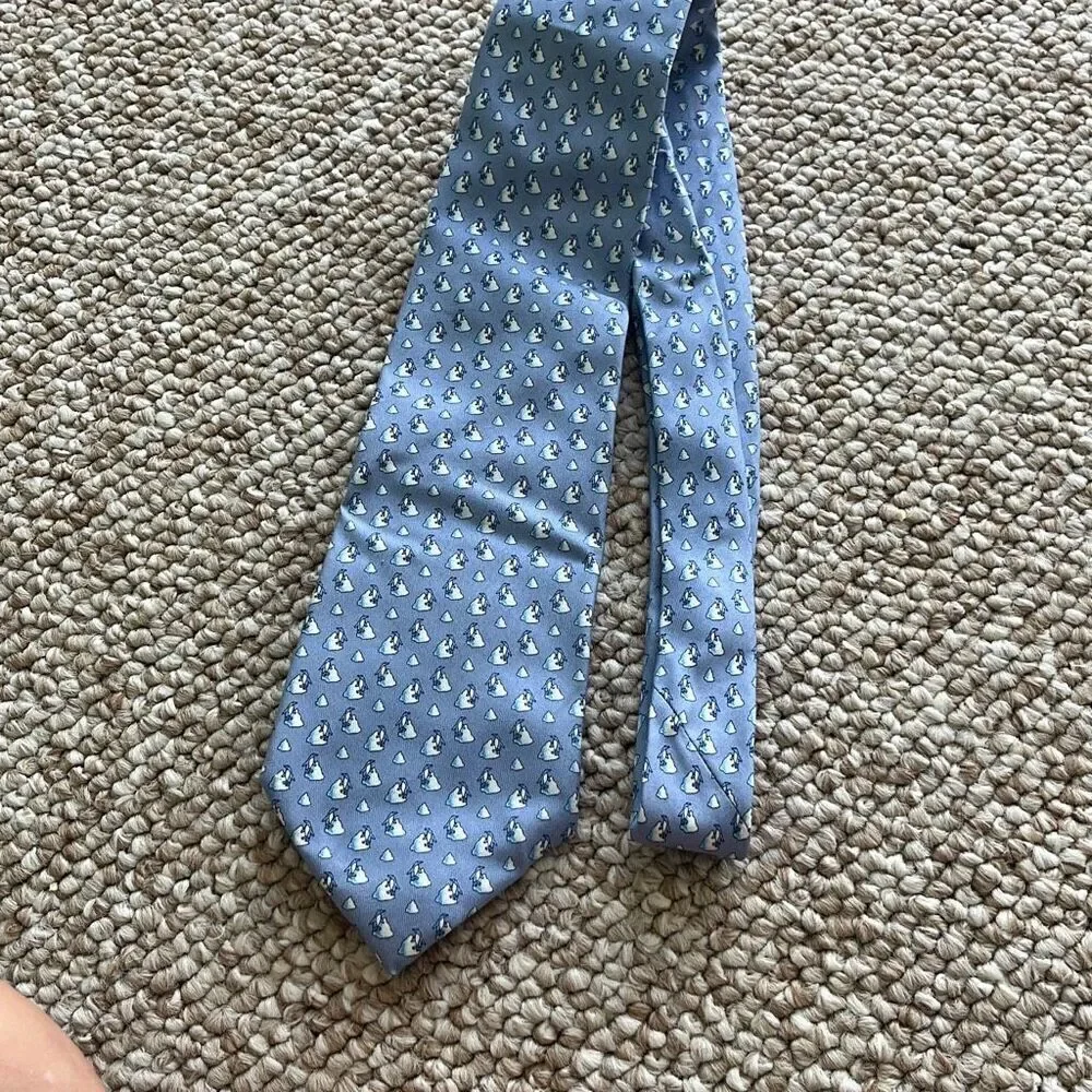 Vineyard Vines Custom Collection Necktie Blue Neck Tie Silk Penguin on an iceber